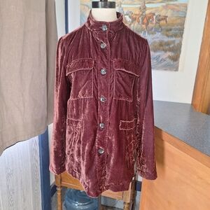 LOFT Crushed Velvet "Mauve Berry" Button Front Utility Jacket, Medium, RN#140923